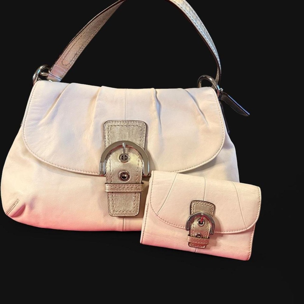 Vintage Y2K Coach Ivory Leather Shoulder Bag + Matching Wallet